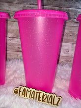 Load image into Gallery viewer, 24oz Glitter Neon Pink Plastic cups (Set of 5)