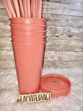 Load image into Gallery viewer, 24oz Peach Glitter Plastic cups (Set of 5)