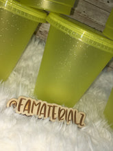 Load image into Gallery viewer, 16oz Glitter Neon Yellow Plastic cups (Set of 5)