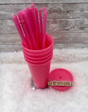 Load image into Gallery viewer, 24oz Glitter Dark Pink Plastic cups (Set of 5)
