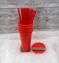 Load image into Gallery viewer, 24oz Glitter Red Plastic cups (Set of 5)